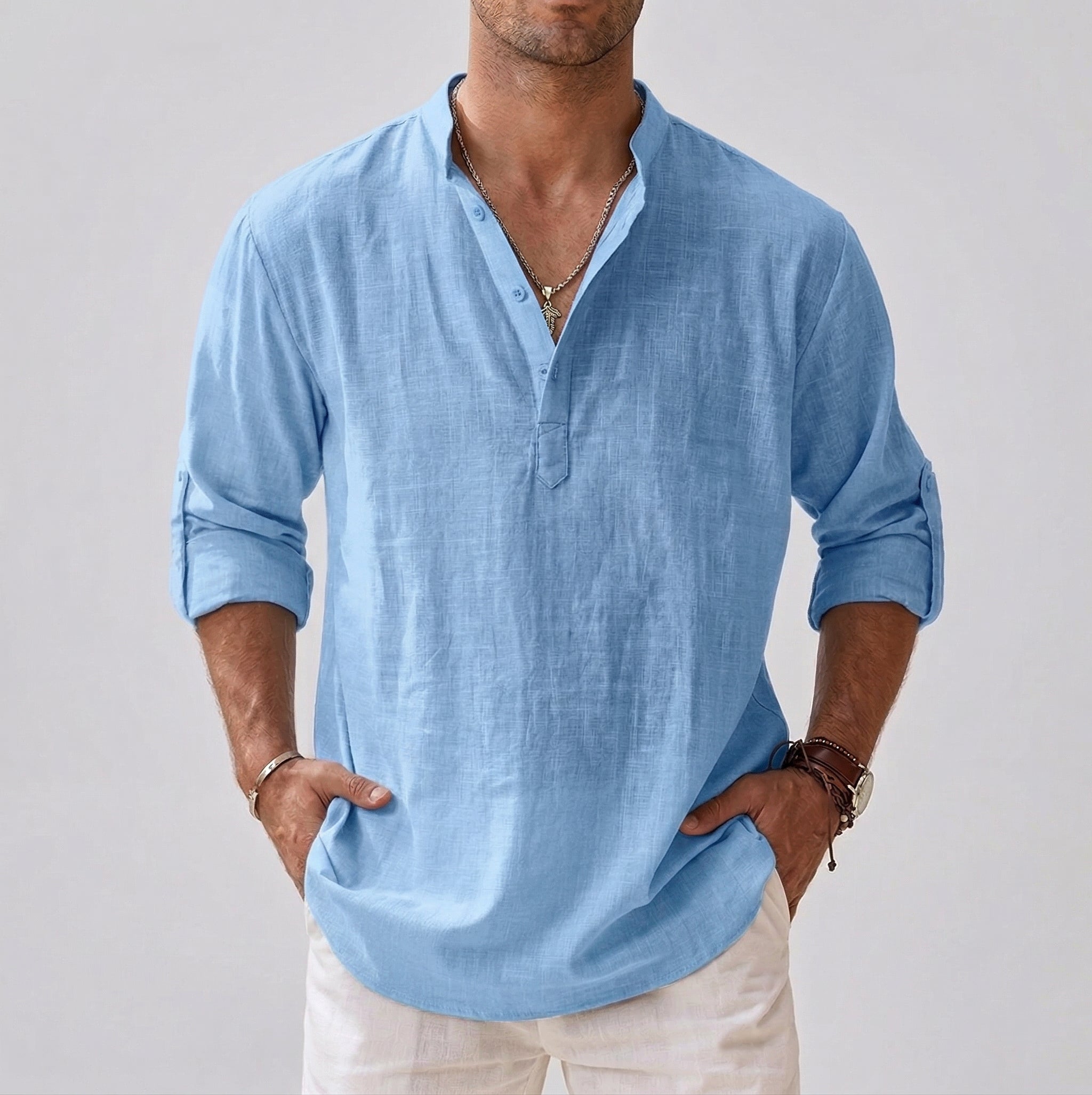 Long-Sleeve Shirt Stand Collar for Men