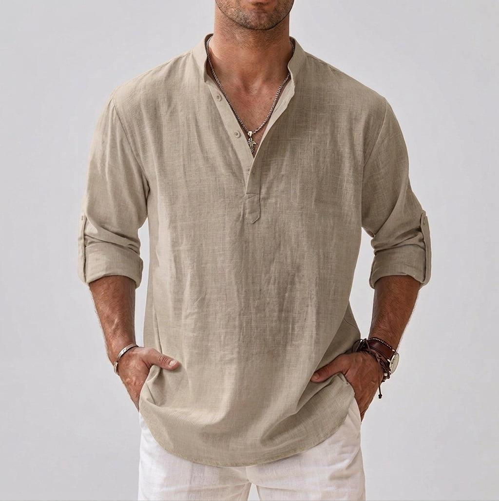 Long-Sleeve Shirt Stand Collar for Men