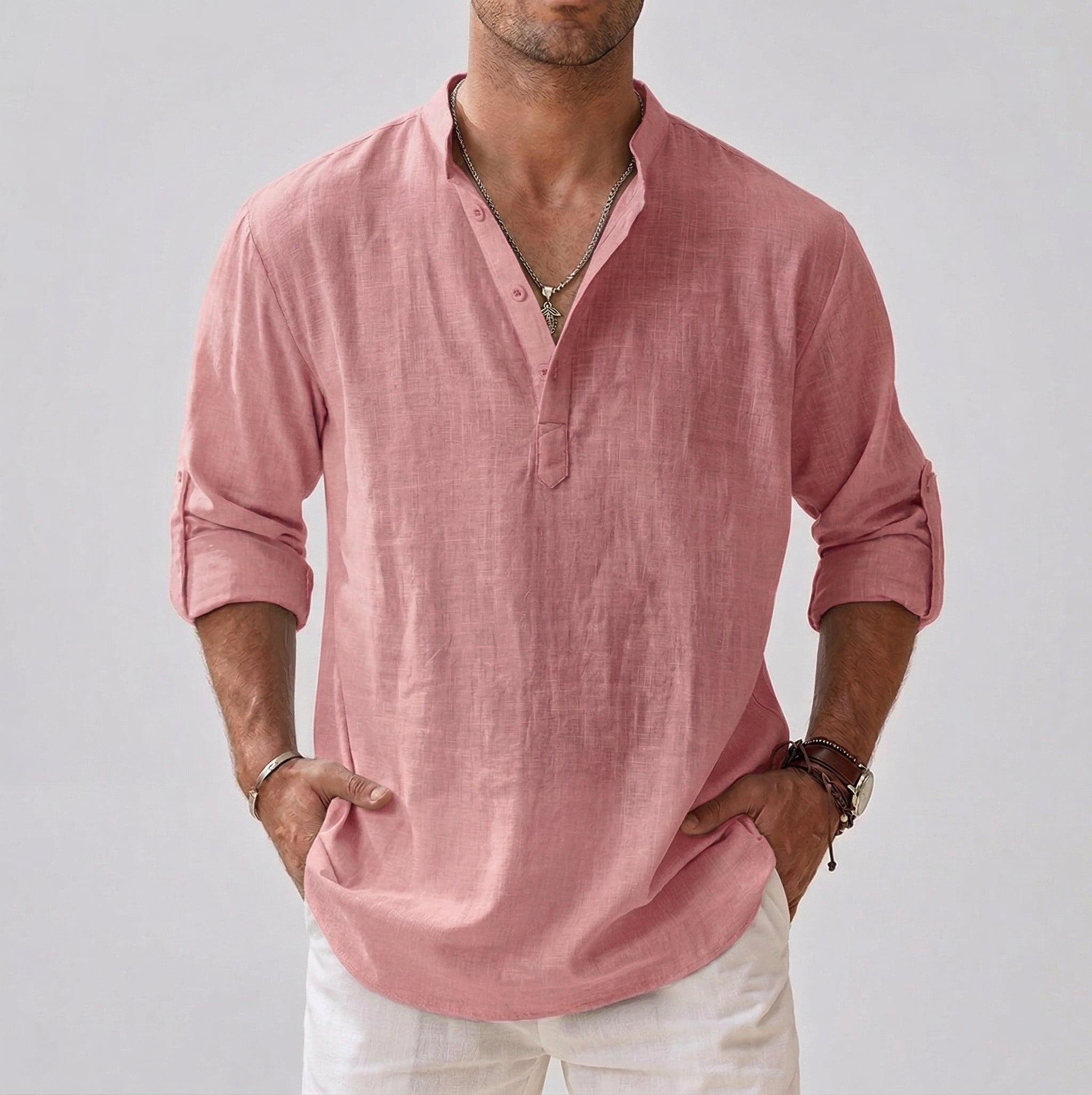 Long-Sleeve Shirt Stand Collar for Men