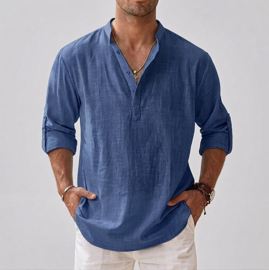 Long-Sleeve Shirt Stand Collar for Men