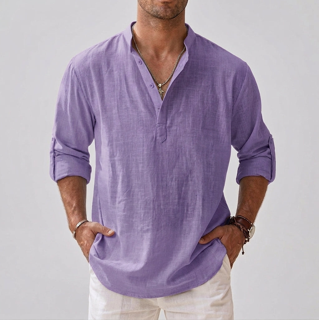 Long-Sleeve Shirt Stand Collar for Men