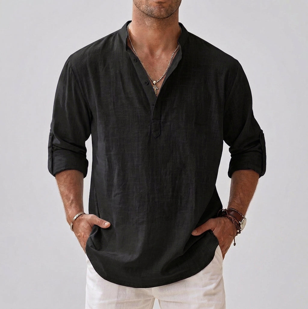 Long-Sleeve Shirt Stand Collar for Men