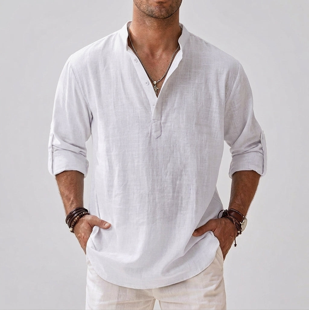Long-Sleeve Shirt Stand Collar for Men