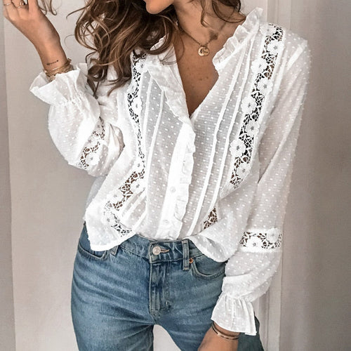 Button-Up Blouse Long Sleeve V-Neck for Women | Perfect for Everyday Wear