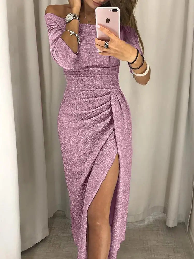 Off-Shoulder Dress Side Slit Sequined for Women | Perfect for Going Out
