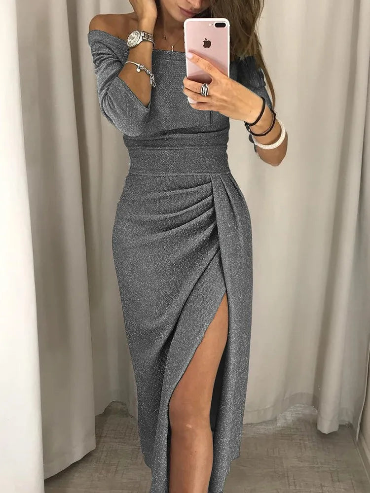 Off-Shoulder Dress Side Slit Sequined for Women | Perfect for Going Out