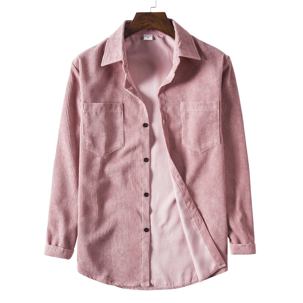 Corduroy Long-Sleeve Shirt with Chest Pockets for Men