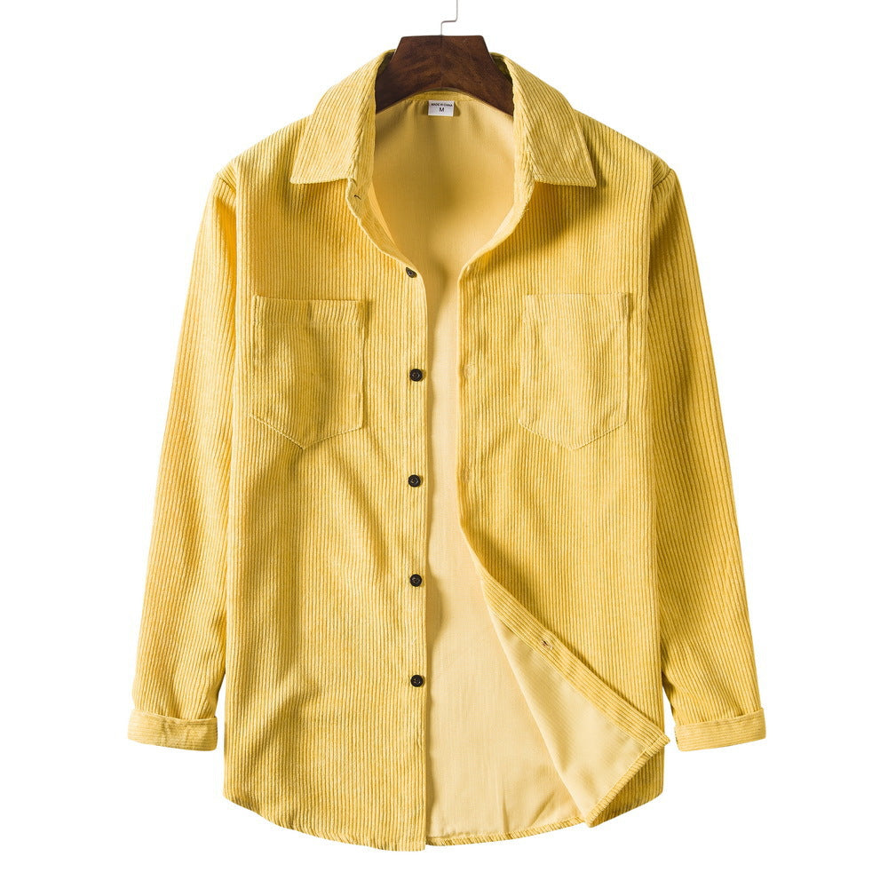 Corduroy Long-Sleeve Shirt with Chest Pockets for Men