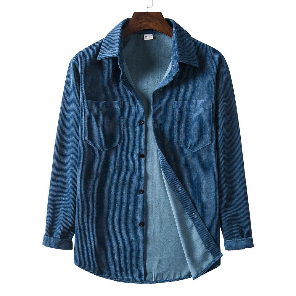 Corduroy Long-Sleeve Shirt with Chest Pockets for Men