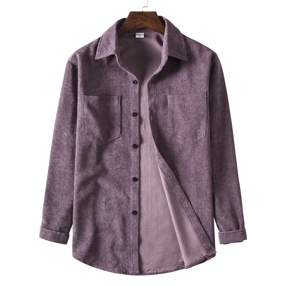 Corduroy Long-Sleeve Shirt with Chest Pockets for Men
