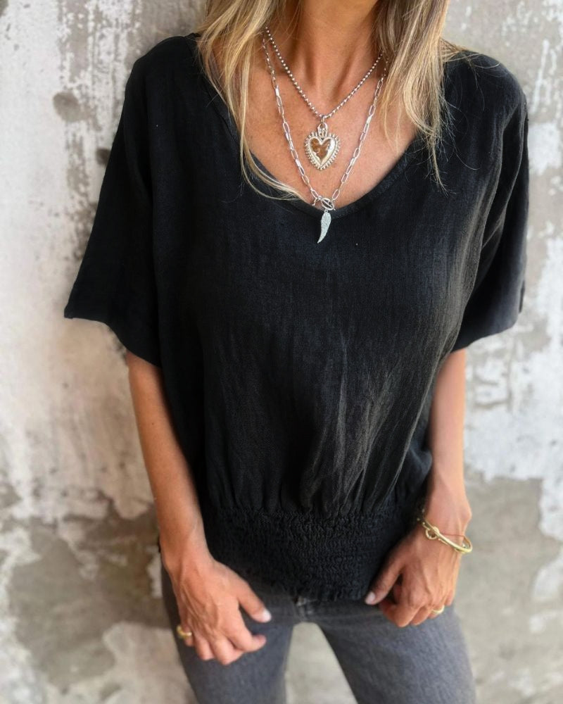 V-Neck Top Short Sleeve Loose Fit for Women | Perfect for Summer