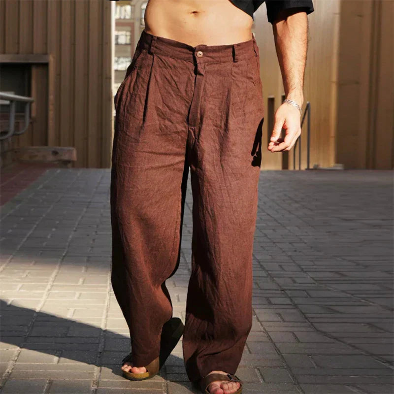 Wide-Leg Pants Pleated Linen Mid-Rise for Men | Perfect for Summer