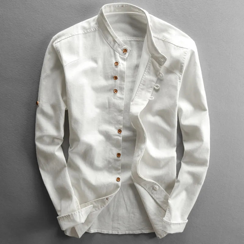 Linen Shirt Stand Collar Slim Fit for Men | Perfect for Everyday Wear