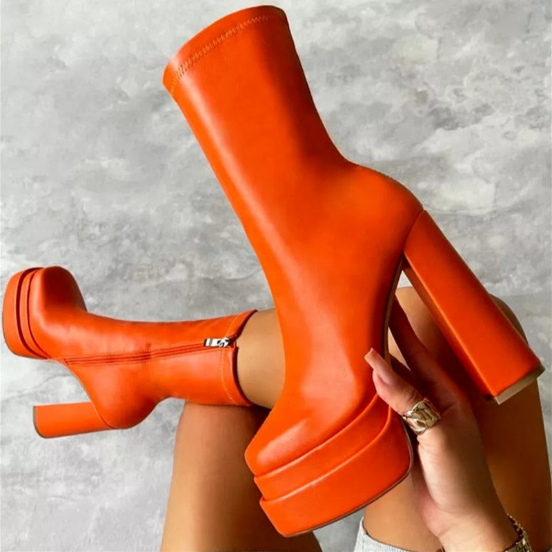 Platform High-Heel Boots with Side Zipper for Women | Perfect for Everyday Wear