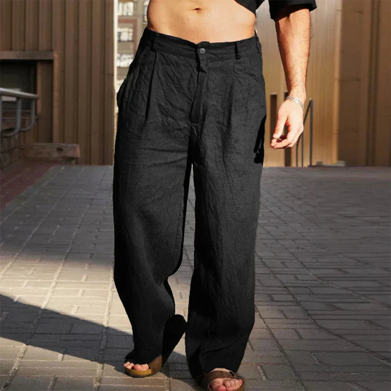 Wide-Leg Pants Pleated Linen Mid-Rise for Men | Perfect for Summer