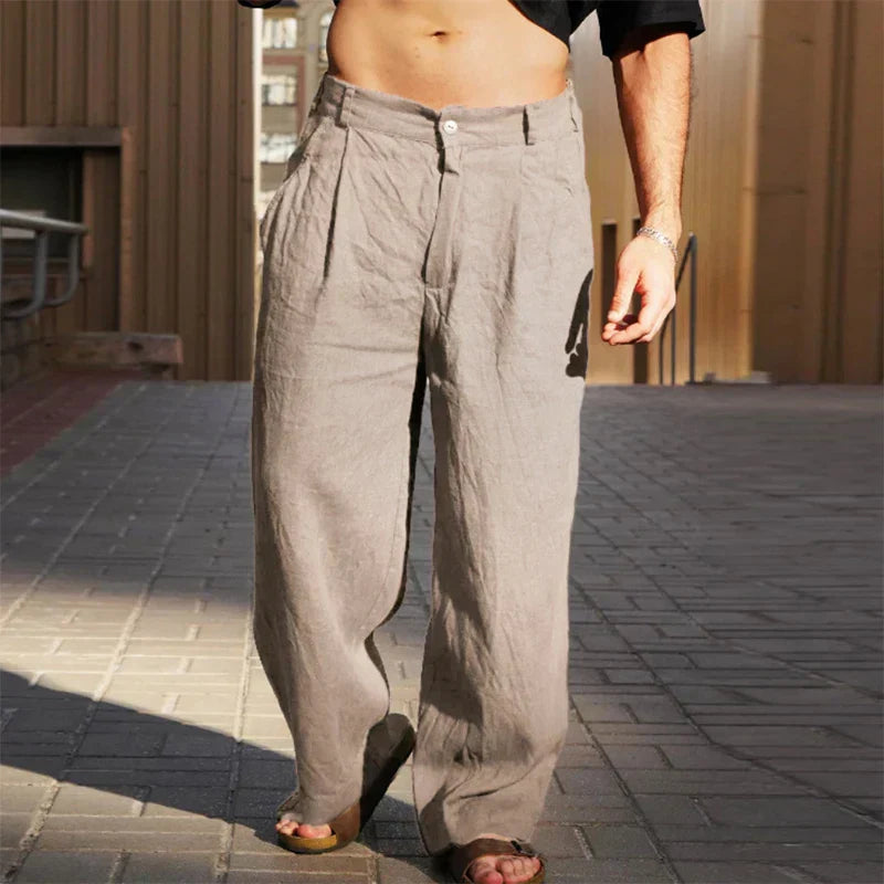 Wide-Leg Pants Pleated Linen Mid-Rise for Men | Perfect for Summer