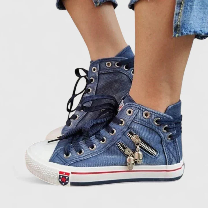 High-Top Canvas Sneakers Lace-Up for Women