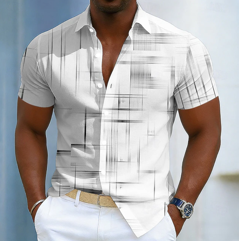 Short Sleeve Button Geometric Shirt for Men