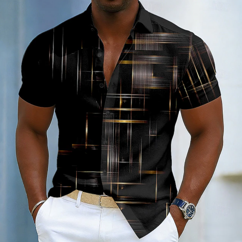Short Sleeve Button Geometric Shirt for Men