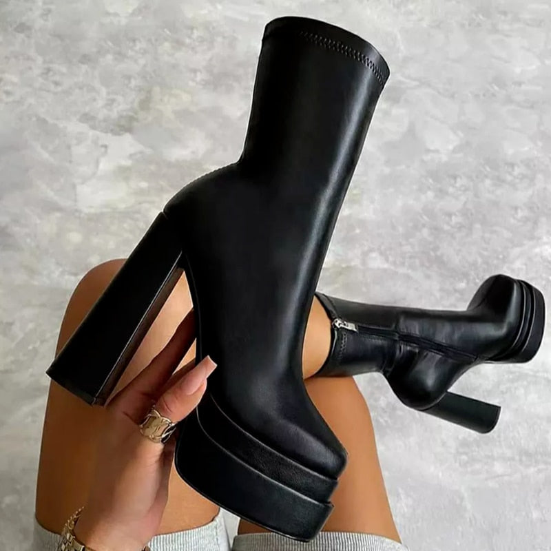 Platform High-Heel Boots with Side Zipper for Women | Perfect for Everyday Wear