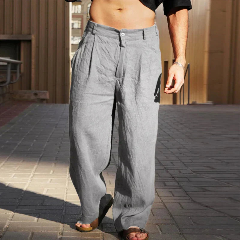 Wide-Leg Pants Pleated Linen Mid-Rise for Men | Perfect for Summer