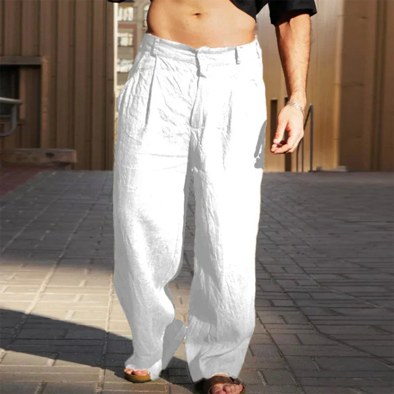 Wide-Leg Pants Pleated Linen Mid-Rise for Men | Perfect for Summer