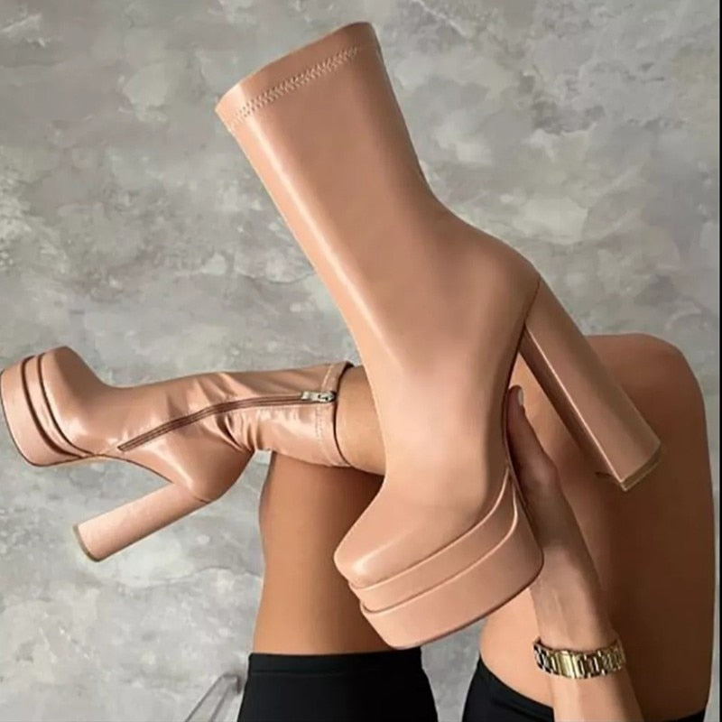 Platform High-Heel Boots with Side Zipper for Women | Perfect for Everyday Wear