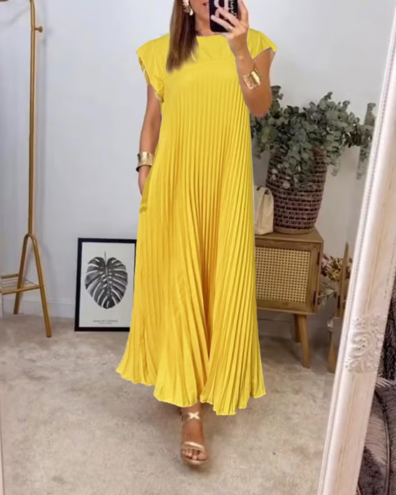 Pleated Long Dress Round Neck Sleeveless for Women | Perfect for Everyday Wear
