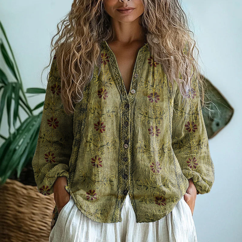Shirt Vintage Leaf Print for Women