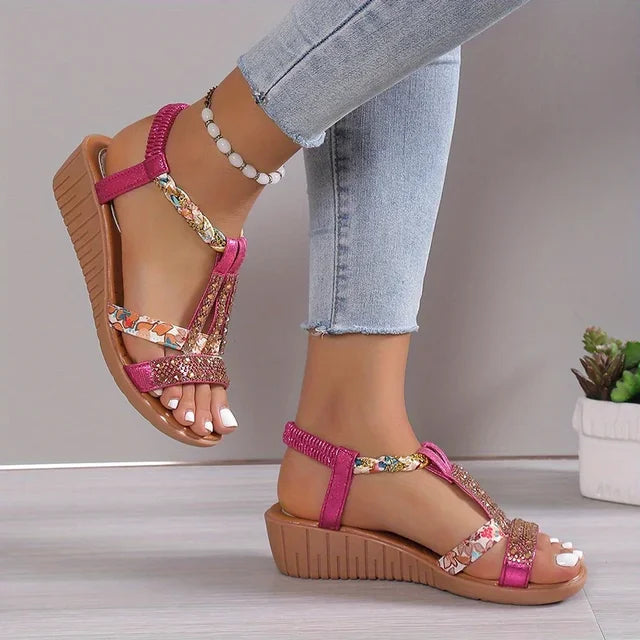Wedge Sandals Rhinestone Accents for Women | Perfect for Summer