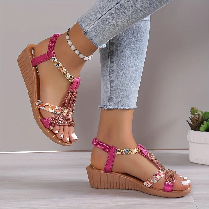 Wedge Sandals Rhinestone Accents for Women | Perfect for Summer