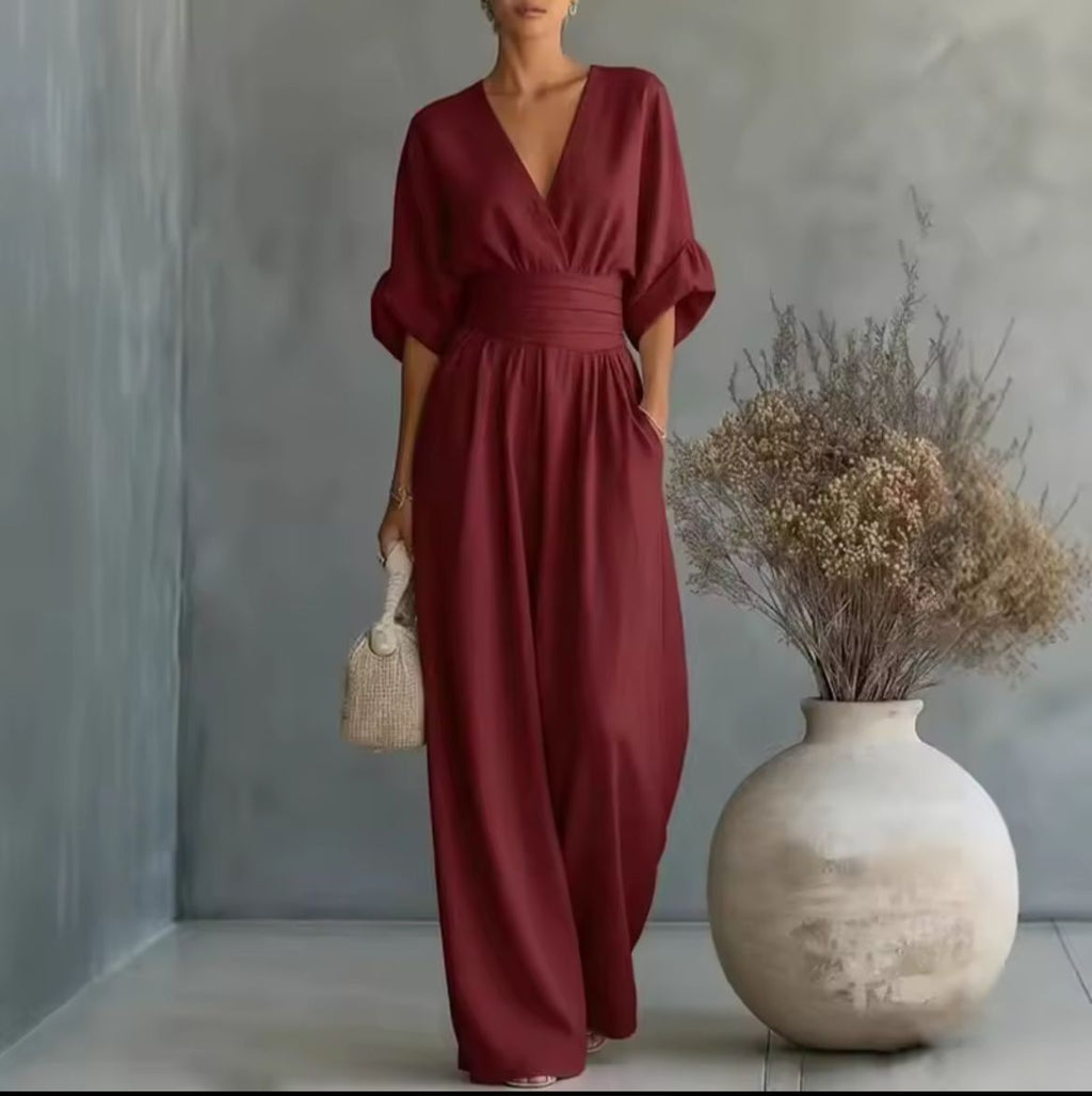 Jumpsuit V-Neck Wide-Leg for Women
