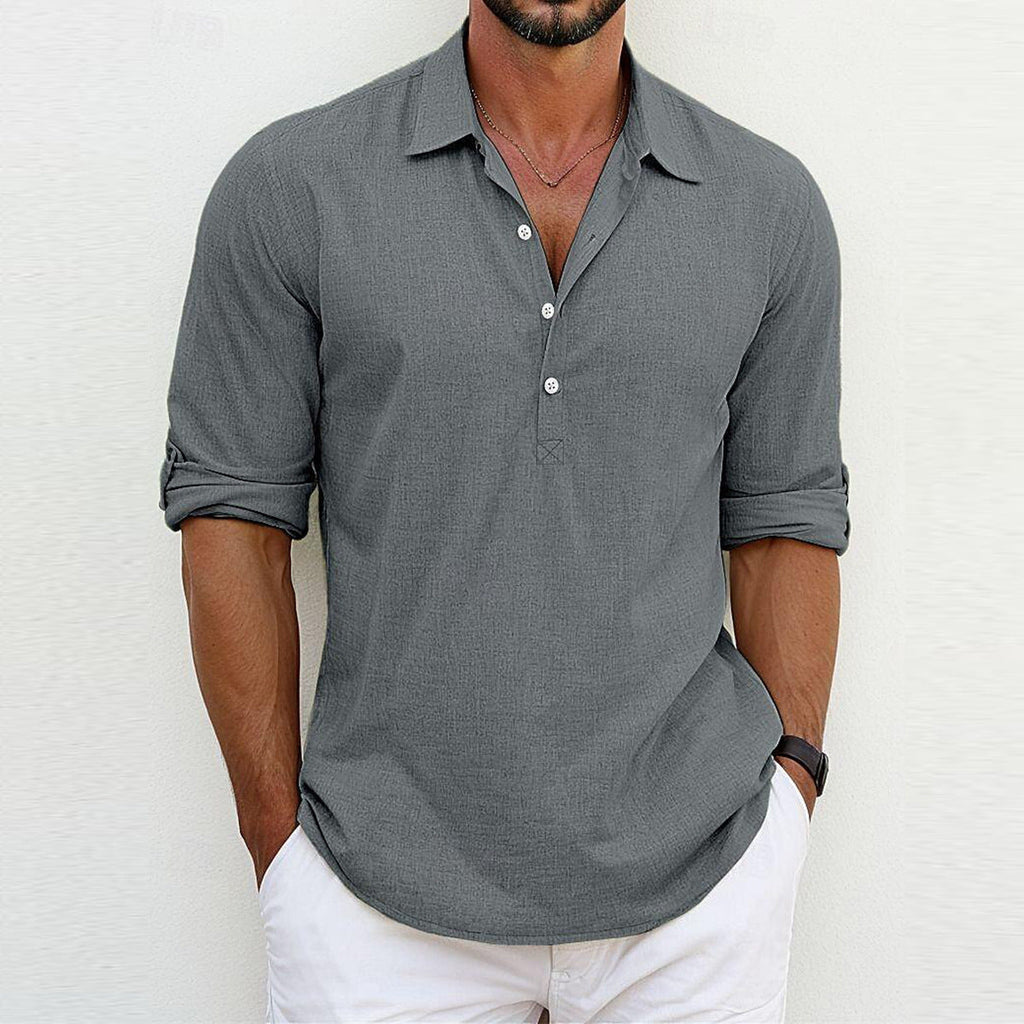 Shirt Linen Blend Long Sleeve for Men