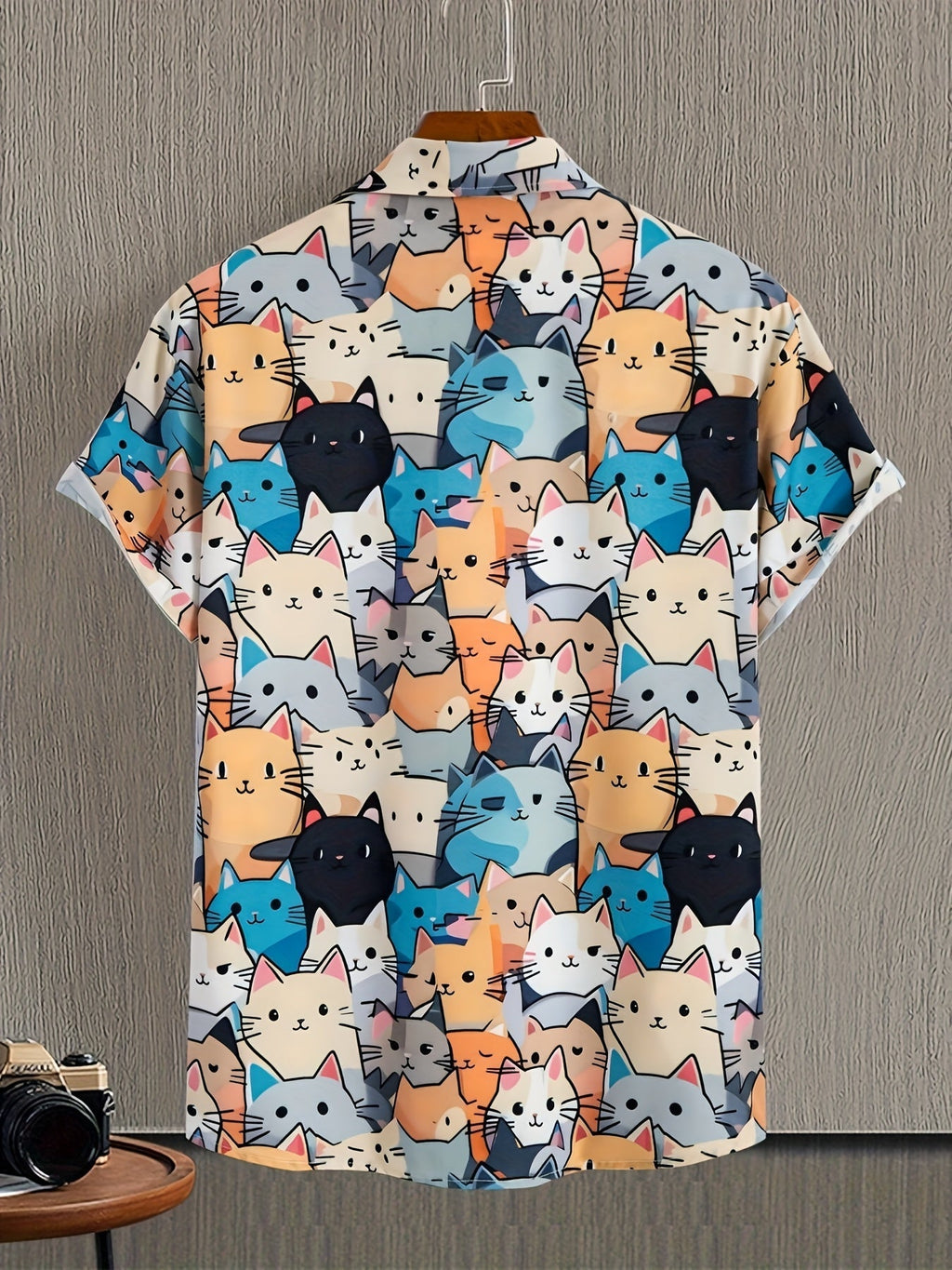 Short-Sleeved Shirt Cat Print for Men | Perfect for Everyday Wear