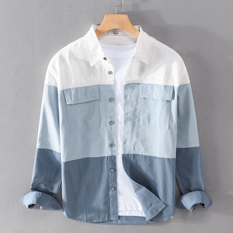 Cardigan Shirt Long Sleeve Stitching for Men