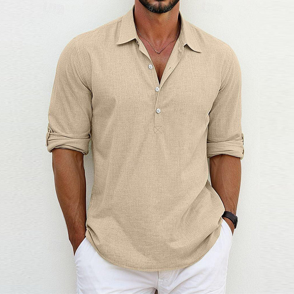 Shirt Linen Blend Long Sleeve for Men