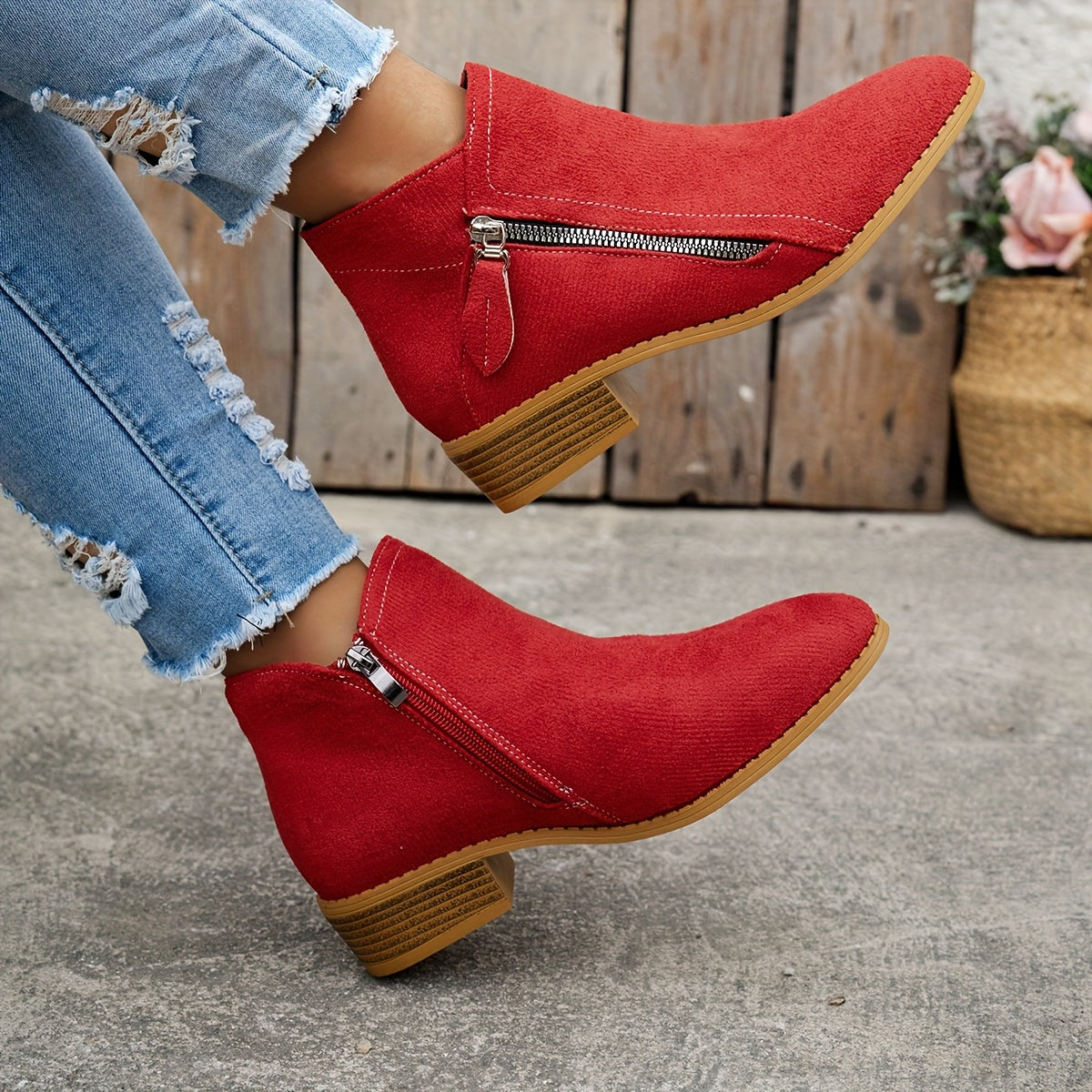 Boots Low Heel Suede Side Zipper for Women