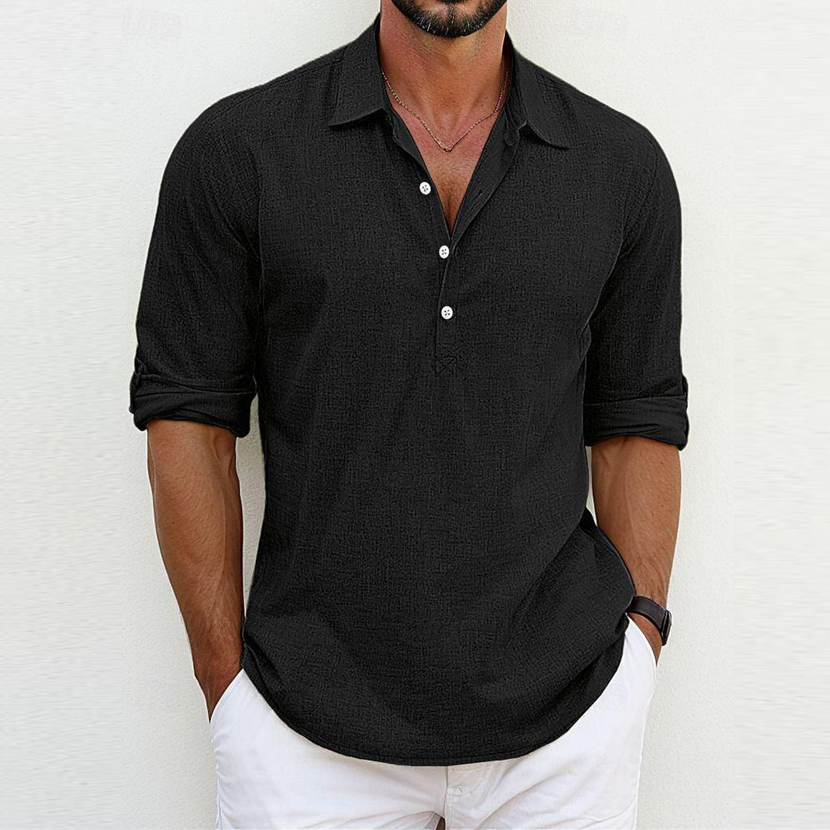 Shirt Linen Blend Long Sleeve for Men
