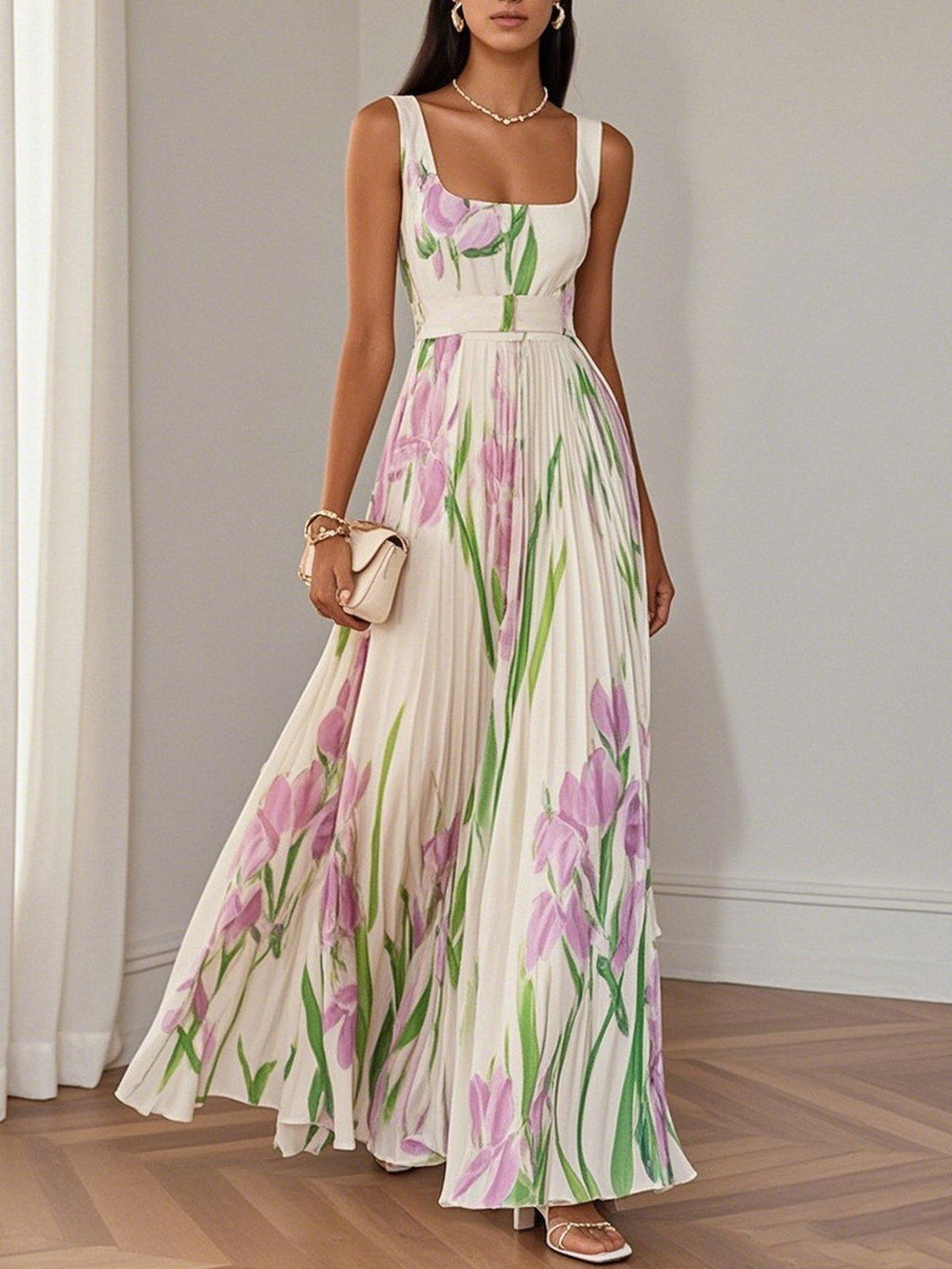 Maxi Dress Pleated Floral for Women