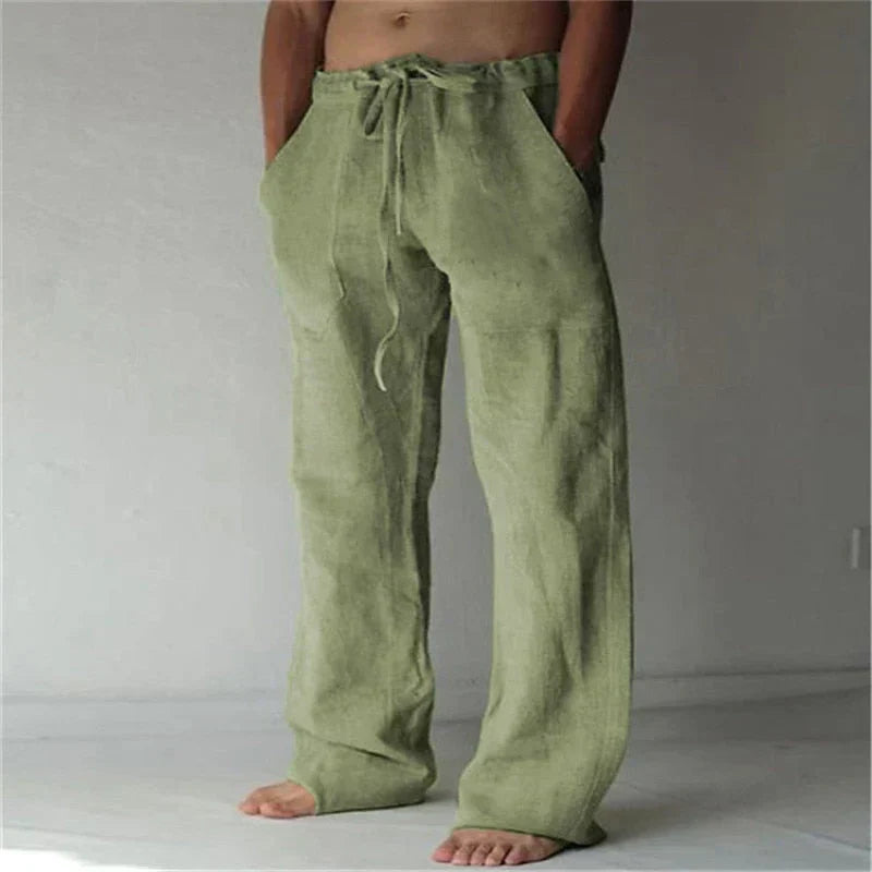 Straight-Leg Linen Blend Pants High Waist for Men | Perfect for Summer