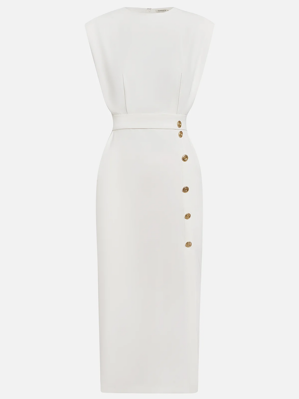 Midi Dress Round Neck Button Detail for Women