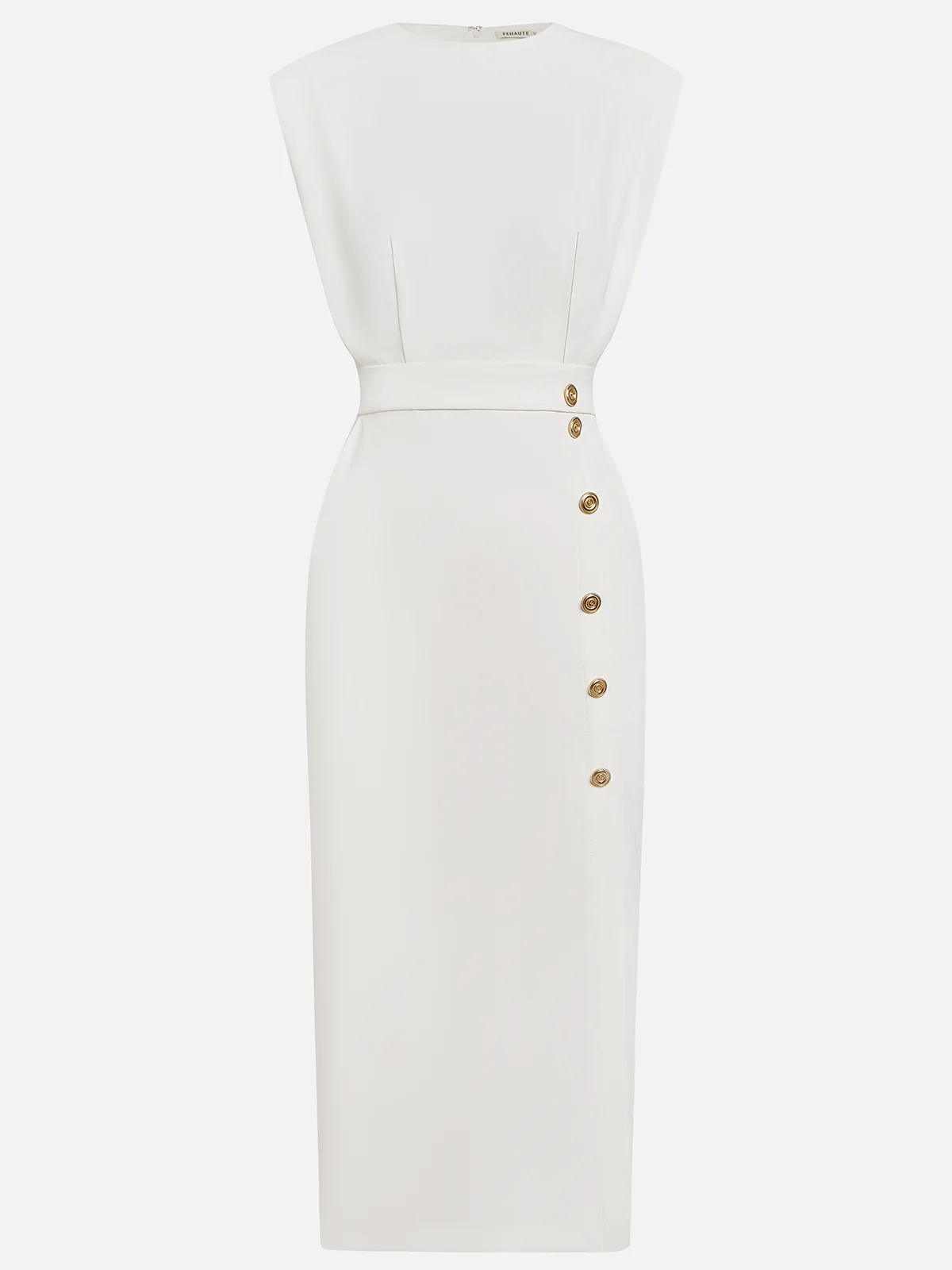 Midi Dress Round Neck Button Detail for Women