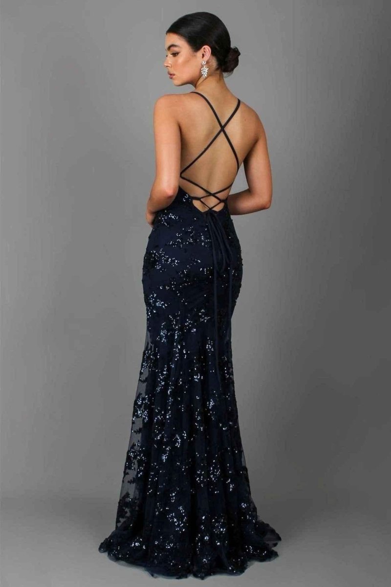 Maxi Dress V-Neck Sequin Strappy for Women | Perfect for Going Out