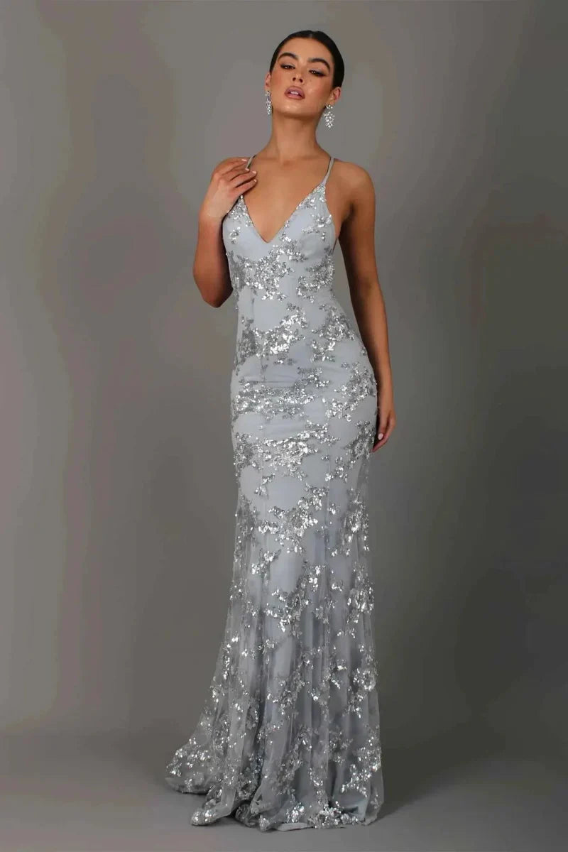 Maxi Dress V-Neck Sequin Strappy for Women | Perfect for Going Out