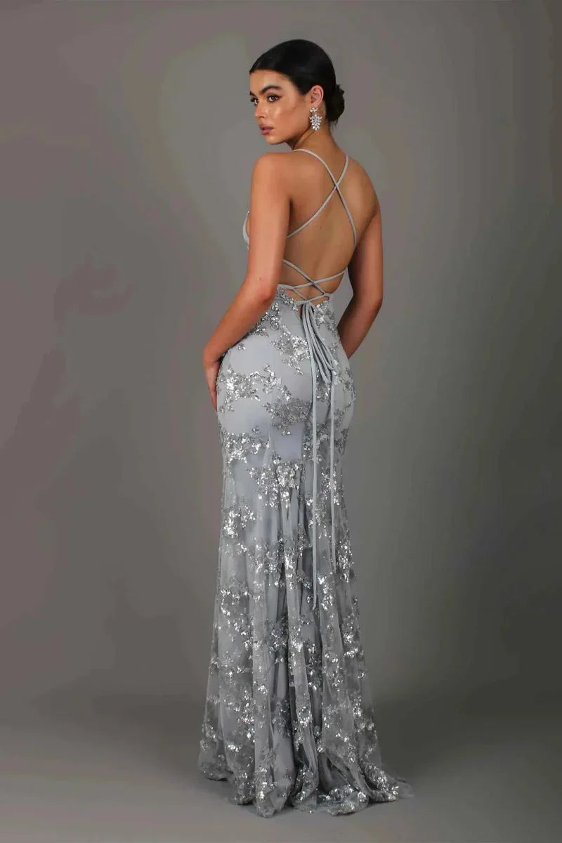 Maxi Dress V-Neck Sequin Strappy for Women | Perfect for Going Out