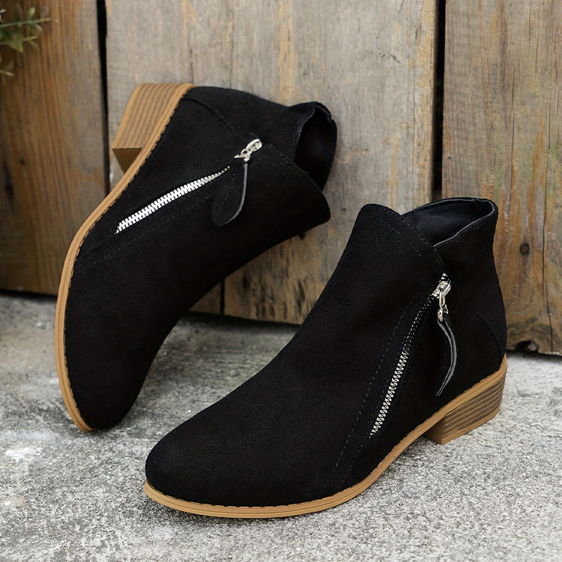Boots Low Heel Suede Side Zipper for Women
