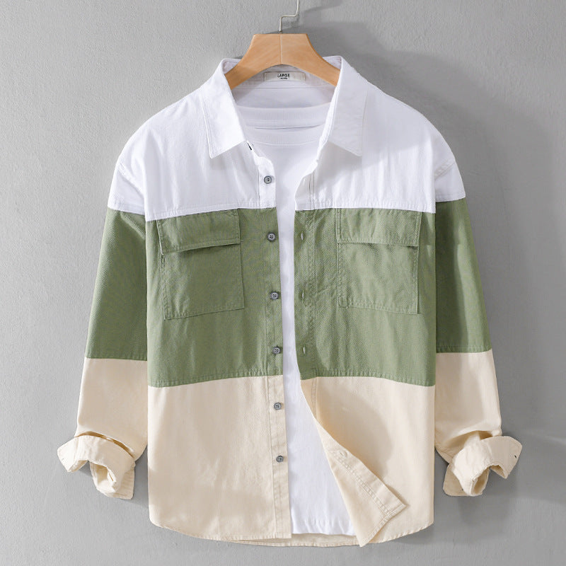 Cardigan Shirt Long Sleeve Stitching for Men