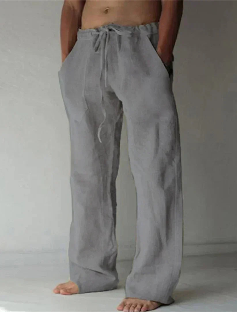 Straight-Leg Linen Blend Pants High Waist for Men | Perfect for Summer