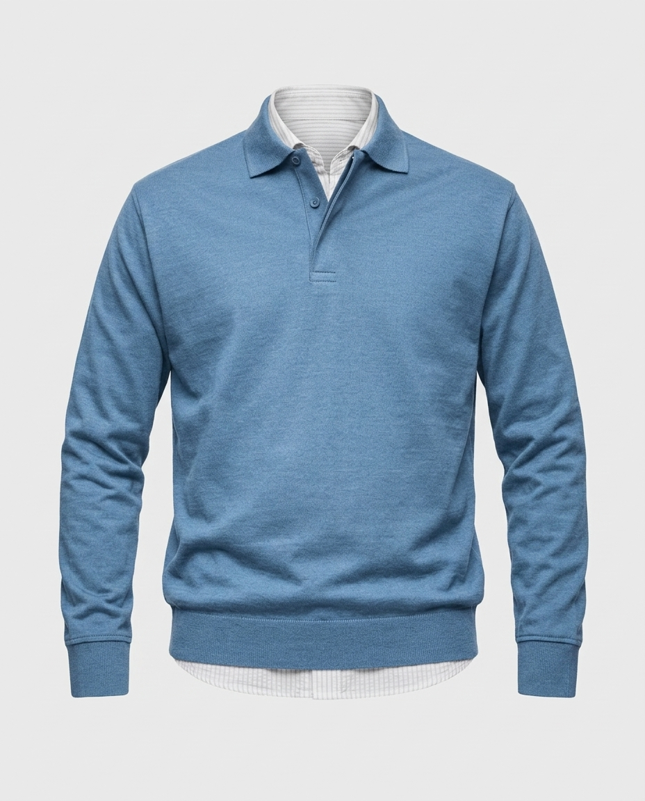 Long Sleeve Polo Shirt Button Placket for Men