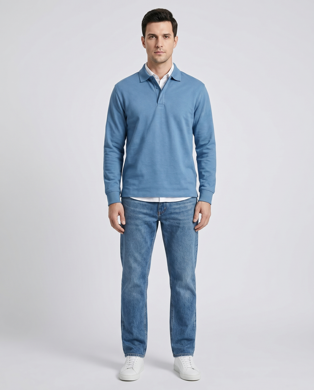 Long Sleeve Polo Shirt Button Placket for Men